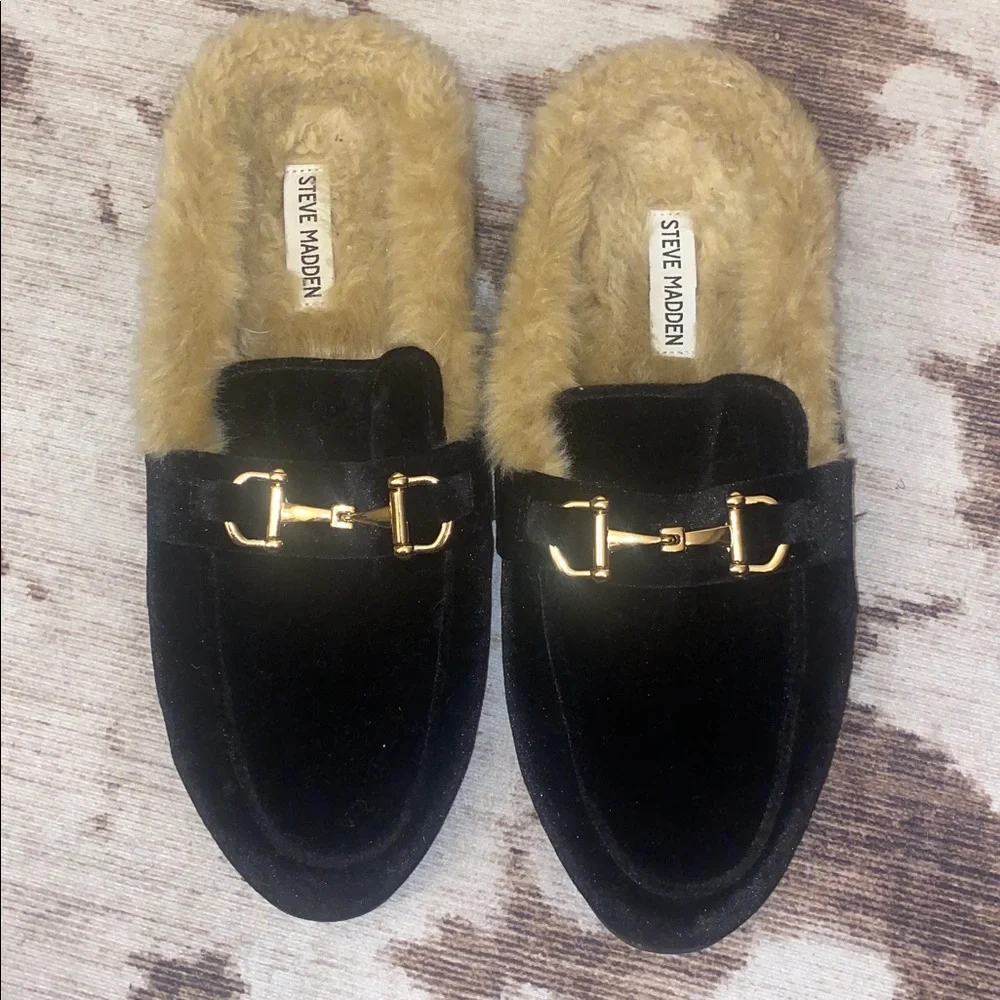 Steve Madden Calvin velvet fur lined slip on loafers 9